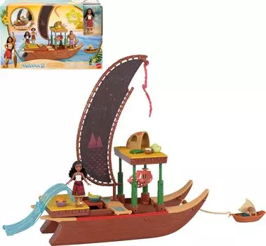 Игрушка Mattel Disney Moana Приключения Моаны Игровой набор Каноэ с плавающей Моаной Малыш 1 Персонаж 6 Игр 10 Аксессуары Каноэ, Кукла, Друг, Зоны,