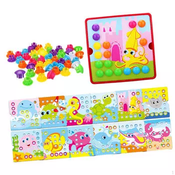 Игрушка-мозаика с колышками, 46 кнопками и 12 картинками для детей 2, 3, 4 лет Style A