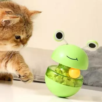 Игрушка-мяч для кошек, медленная подача, шарик для лакомства, головоломка-диспенсер для кошек, игрушка, интерактивный тренировочный мяч в форме лягушки для кошек и собак зелёный