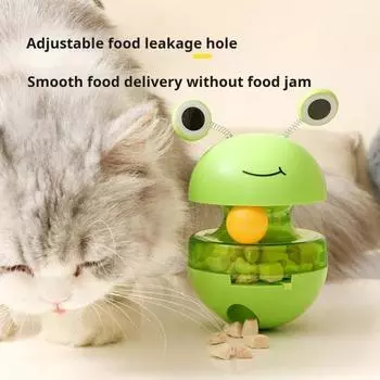 Игрушка-мяч для кошек, медленная подача, шарик для лакомства, головоломка-диспенсер для кошек, игрушка, интерактивный тренировочный мяч в форме лягушки для кошек и собак зелёный