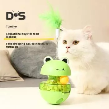 Игрушка-мяч для кошек, медленная подача, шарик для лакомства, головоломка-диспенсер для кошек, игрушка, интерактивный тренировочный мяч в форме лягушки для кошек и собак зелёный