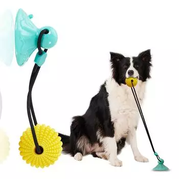 Игрушка-мяч для шлифовки зубов на присоске для домашних животных, чистка зубов и защита от укусов, интерактивная игрушка для перетягивания каната, подходит для маленьких собак ONESIZE синий