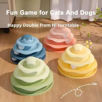 Игрушка на роликах для кошек, 4-уровневая поворотная башня для кошек с интерактивной дорожкой для мячей жёлтый