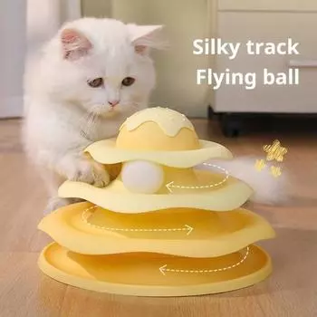 Игрушка на роликах для кошек, 4-уровневая поворотная башня для кошек с интерактивной дорожкой для мячей зелёный