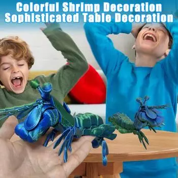 Игрушка-непоседа в виде креветки-богомола для снятия беспокойства, красочный декор для рабочего стола с подвижными суставами и выдвижной синий/красный