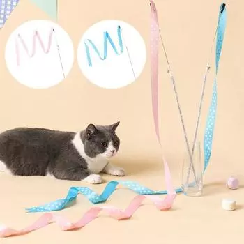 Игрушка-палка для кошек, длинная цветная лента, упражнения для тренировки, интерактивная игрушка, тизер котенка розовый
