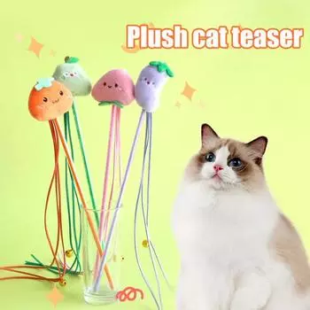 Игрушка-палочка для кошек, интерактивная устойчивая к укусам плюшевая палочка с мультяшными фруктами, палочка для кошек, привлекает внимание, игрушка-палочка для котенка, игрушка-палочка для игр