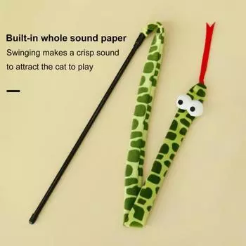 Игрушка-палочка для кошек, мягкая, устойчивая к царапинам, интерактивная игрушка-тизер для кошек, мультяшная форма змеи, игрушка-палочка для кошек, товары для домашних животных зелёный