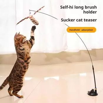 Игрушка-палочка для кошек с перьями Интерактивная дразнилка для кошек с перьями и присоской A