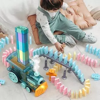 Игрушка-паровозик домино для детей, автоматический поезд-домино, блоки, складывающиеся игрушки с музыкой, развивающая игрушка для малышей, мальчиков и девочек в возрасте от 3 до 12 лет universal model розовый