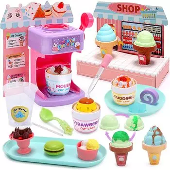 Игрушка Play House Toy Cute Stone Ice Cream Shop 2in1 Как играть в DIY Ice Cream Cupcake с изменяемым цветом и функцией чувствительности к температуре Игровой набор Ролевые игры