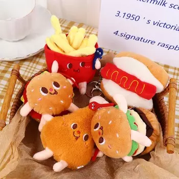 Игрушка-подвеска, брелок для ключей с гамбургером, брелок для ключей с хлебом, брелок для ключей с картофелем фри, пряжка для ключей от автомобиля, подвески