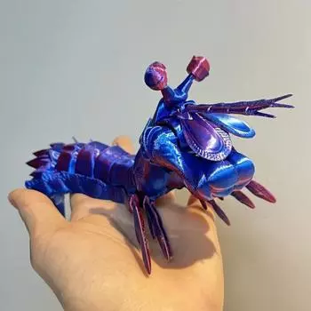 Игрушка-подвижка в виде креветки-богомола для снятия тревожности, красочный декор для рабочего стола с подвижными суставами и выдвижными клешнями, напечатанная на 3D-принтере, шарнирная фигурка креветки
