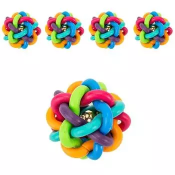 Игрушка-погремушка для собак Ding Dong Pet, 6,5 x 6,5 см, разные цвета, 5 шт. в упаковке