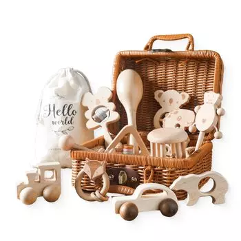 Игрушка-погремушка Promise Babe, погремушка из натурального дерева, подарок для ребенка, роскошный набор из 12 предметов, погремушка для малышей, елка, качающийся звук, детский подарок, подарок для новорожденного, коробка для хранения