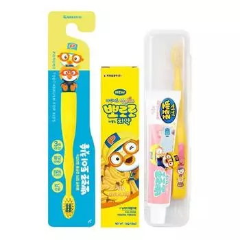Игрушка Pororo, детская зубная щетка + низкий корпус, банановая инфляция, 50 г + зубная щетка, набор зубной пасты, случайная доставка, 1 комплект