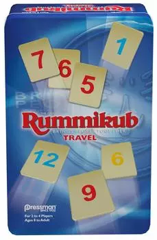 Игрушка Pressman Rummikub Travel в коллекционной жестяной банке 106 пластиковых плиток Оригинальная игра