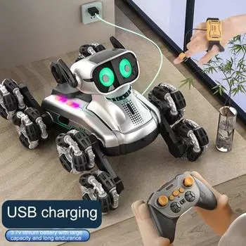 Игрушка-робот-собака с дистанционным управлением и светомузыкой, 8 колес, распознавание жестов, интерактивная золотистый