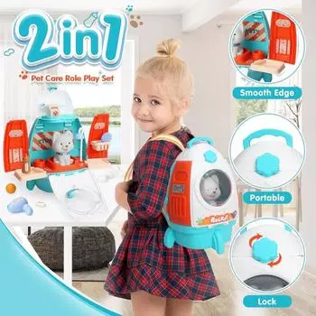 Игрушка-рюкзак для переноски домашних животных, 18 предметов для ухода за домашними животными, ветеринарная клиника и набор для детей, ролевая игра в ветеринарную медицину для домашних животных