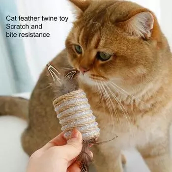 Игрушка с кошачьими перьями, встроенный голос, устойчивая к укусам, устойчивая к царапинам, натуральные перья, роликовая игрушка для кошек и котят, царапающая ролик, товары для домашних животных коричневый