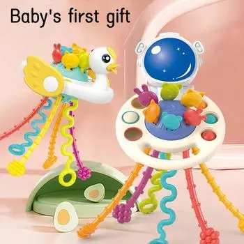 Игрушка с веревкой 3 в 1, игрушки для раннего образования, сенсорные игрушки, мягкий силикон, от 0 до 12 месяцев, пальчиковая работа Монтессори, ручная работа Blue Space