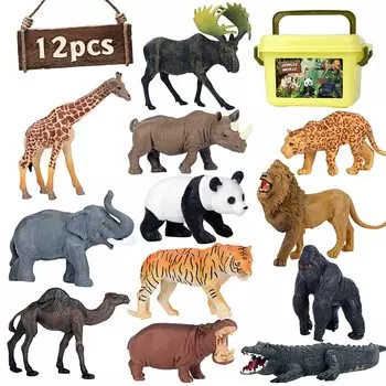 Игрушка Safari Animal Toy 12 предметов, реалистичные фигурки животных Jumbo Wild Jungle Animal, большой набор из африканского зоопарка с пластиковыми обучающими игрушками для детей и малышей