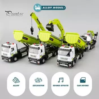 Игрушка самосвал из сплава со звуком и светом, подвижные соединения, реалистичная детская строительная машина, инженерный кран, миксер, экскаватор, модель грузовика для малышей и мальчиков C жёлтый