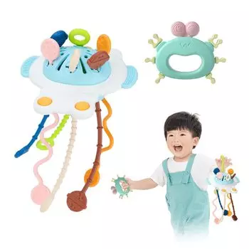 Игрушка-шнурок Монтессори-игрушка Игрушка-шнурок Shige Kit Тянуть за веревочку интерактивно 4 способа игры Подвешивать Закаливание зубов Предотвращение случайного проглатывания Можно мыть