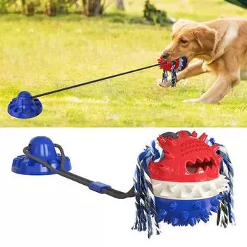 Игрушка-скрипучий мячик для собак, жевательная игрушка для собак с присоской, прорезывание зубов у щенка, дозатор утечки еды жёлтый