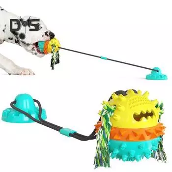 Игрушка-скрипучий мячик для собак, жевательная игрушка для собак с присоской, прорезывание зубов у щенка, дозирующий мяч, с утечкой еды, веревка для самостоятельной игры, буксир, игрушка для чистки зубов жёлтый