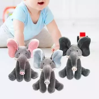 Игрушка слон Интерактивная плюшевая игрушка слон с подвижными ушами Веселая игра в прятки Мягкая игрушка для малышей Мальчиков Девочек Музыкальная кукла-комфорт One Size синий