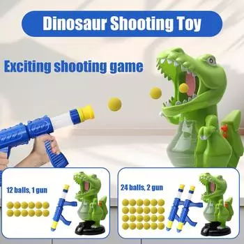 Игрушка-стрелялка «Динозавр» для детей 5-7 лет, с 2 помповыми пистолетами, стрелялка с 24 шариками, свет и звук, подарочная игра для мальчиков и девочек One Size
