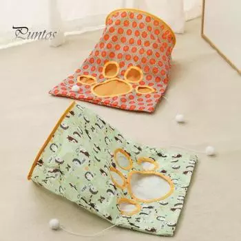 Игрушка-туннель для кошек, складная сумка-туннель для кошек для интерактивной игры в прятки в помещении, многофункциональная гибкая игрушка-туннель для кошек с игрушечным мячом в виде маленькой мышки зелёный