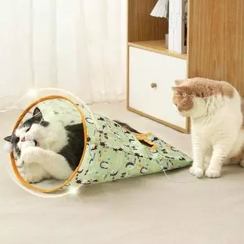 Игрушка-туннель для кошек, складная сумка-туннель для кошек для интерактивной игры в прятки в помещении, многофункциональная гибкая игрушка-туннель для кошек с игрушечным мячом в виде маленькой мышки зелёный