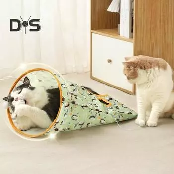 Игрушка-туннель для кошек, складная сумка-туннель для кошек для интерактивной игры в прятки в помещении, многофункциональная гибкая игрушка-туннель для кошек с игрушечным мячом в виде маленькой мышки зелёный