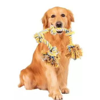 Игрушка-веревка для собак, агрессивная, жевательная игрушка с 5 хлопковыми узлами, натуральная хлопковая веревка, помощник по дрессировке собак хаки