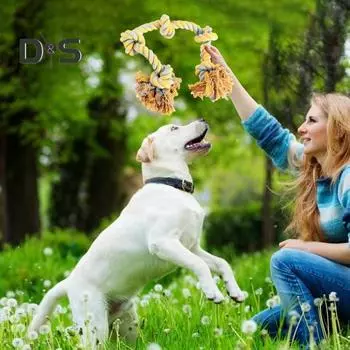 Игрушка-веревка для собак, агрессивная, жевательная игрушка с 5 хлопковыми узлами, натуральная хлопковая веревка, помощник по дрессировке собак хаки