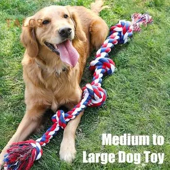 Игрушка-веревка для собак с 5 узлами, прочная игрушка-веревка для жевания собак, для агрессивного жевания, интерактивная хлопковая веревка для игры в перетягивание каната красный