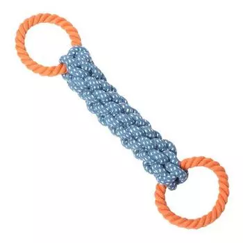 Игрушка-веревка для собак с двумя кольцами Интерактивная игрушка для перетягивания каната для собак Устойчивая к укусам прочная веревочная игрушка для собак средних и крупных пород синий