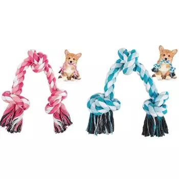 Игрушка-веревка для собак, жевательная веревка, подходит для собак среднего и маленького размера, кошек и собак, чистка зубов, натуральный хлопок, перетягивание собак синий