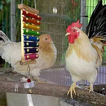 Игрушка-ксилофон для кур, подвесная деревянная игрушка-ксилофон с 8 металлическими ключами, игрушка для клювания курятника с точильным камнем (Цвет радуги) 1-Pack