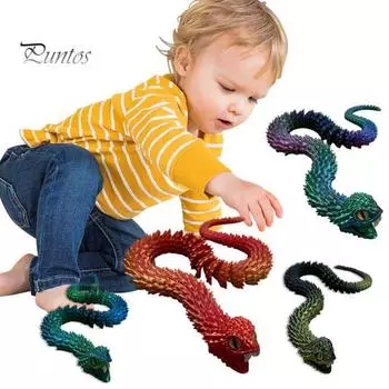 Игрушка-змея, напечатанная на 3D-принтере, шарнирная змея с открывающейся пастью и выдвижными зубами, гибкая игрушка-змея для взрослых и детей 30 чёрный/фиолетовый