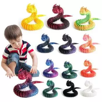 Игрушка змея, напечатанная на 3D-принтере, шарнирные животные, орнамент с гибкими суставами, коллекционная игрушка-змея для снятия стресса, декор для домашнего офиса 30cm