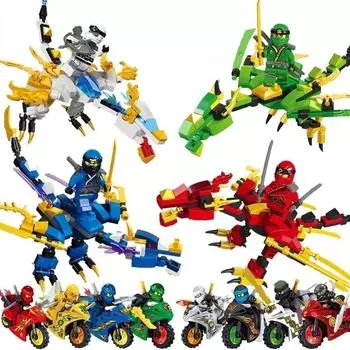 Игрушки Аниме Мультфильм Фильм Действие Кирпичи Зейн Джей Ллойд Кай с драконом Мотоцикл Куклы Фигурки Строительные блоки Сборка Подарки на день рождения No Box