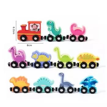 Игрушки-динозавры для малышей от 3 до 6 лет, набор деревянных поездов с динозаврами, развивающие игрушки Монтессори, 11 шт., поезда с цифрами для детей, подарки