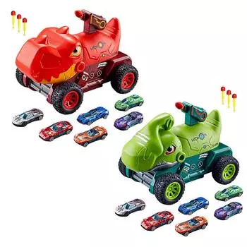 Игрушки-динозавры с 9 гоночными машинками и катапультой, игрушечный вагончик-динозавр Transformer catapult missile vehicle red