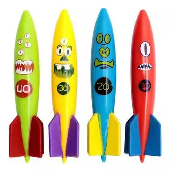 Игрушки для дайвинга Игрушки для бассейна, Животные для дайвинга для детей Кольца для дайвинга Торпеда для дайвинга Бассейн Летний бассейн Игрушки для плавания 12.7*3.56*3.56cm,4Pcs разноцветный