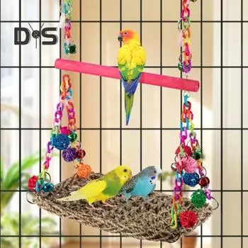Игрушки для качелей для попугаев, плетеный гамак, коврик для качелей, цветной гамак для попугаев, подставки для клеток для неразлучников, корелл, волнистых попугайчиков розы красного