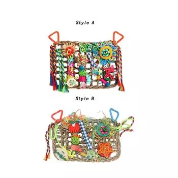 Игрушки для кормления птиц Настенная игрушка для птиц Развлекательная настенная игрушка для птиц Цветная жевательная игрушка Попугай Ротанговый плетеный коврик для ара Волнистый попугайчик