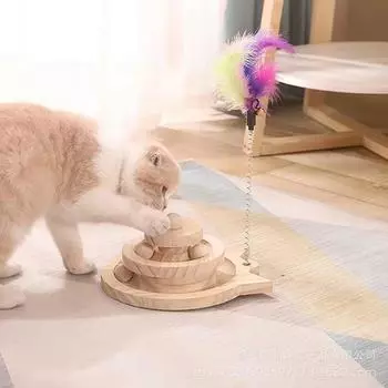 Игрушки для кошек Бытовая цельная деревянная поворотная тарелка для кошек Съемная износостойкая зоотовары Противоскользящие многослойные игрушки для кошек Диск для дрессировки